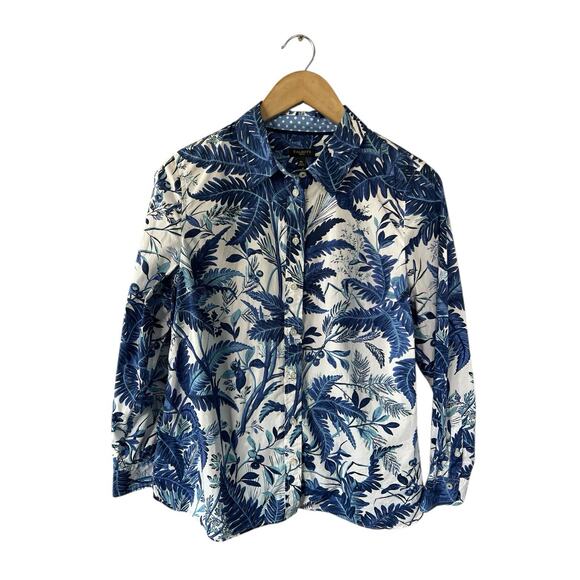 Talbots Blue Leaf Print Button Down Dress Shirt MP - Picture 1 of 4